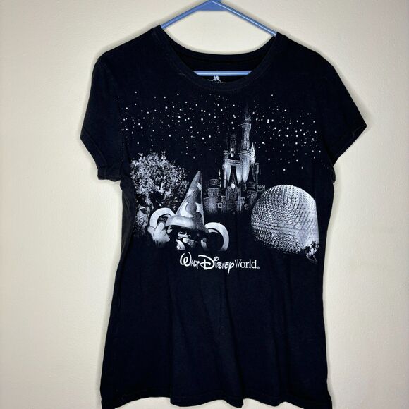 WALT DISNEY WORLD Silver Castle Black Cap Sleeve Womens Juniors T-Shirt Top XXL - Picture 1 of 5